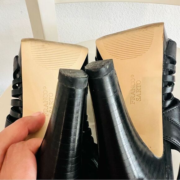 Franco Sarto Women's Meggie Black Heeled Strappy Sandals Sz. 10 M Leather Upper - Picture 9 of 12